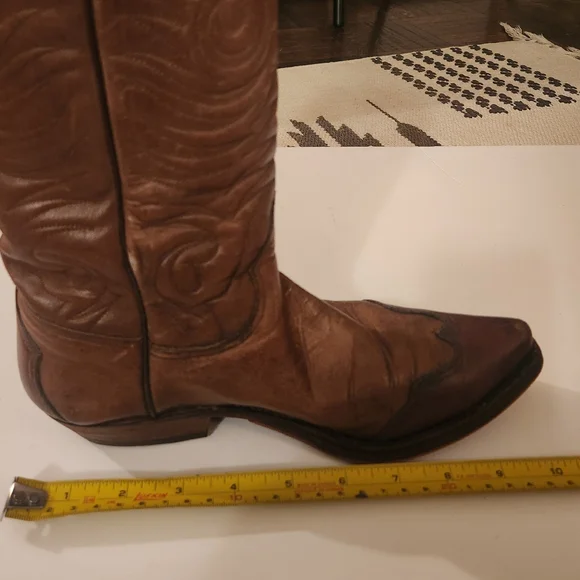 Genuine Leather Cowboy Western Boots Brown Taupe Made In Spain size 37 - Picture 13 of 14